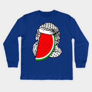 Free Palestine Watermelon Keffiyeh - Wrapped - Double-sided Kids Long Sleeve T-Shirt